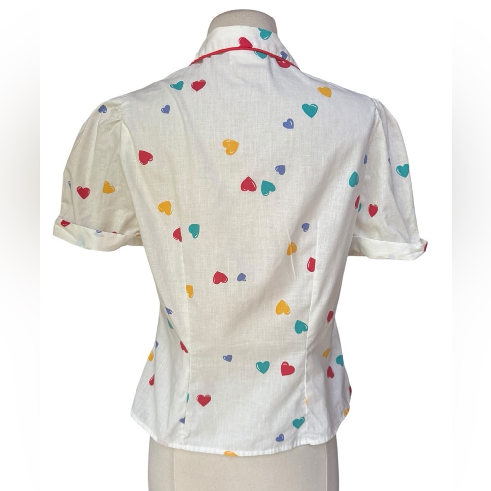 1980s does 50s Ms. Paquette California 100% Cotton Heart Pattern & Button Closur - Picture 5 of 6